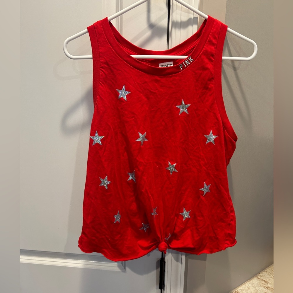 VS PINK Tank Top Red with Sparkly Stars Medium